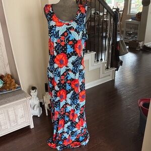 LuLaRoe Vibrant Floral Maxi Dress - Red and Blue